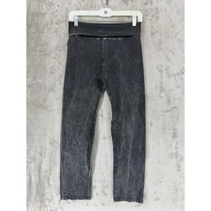 T Party Black Mineral Wash High Rise Foldover Leggings Slim Straight Pants Large